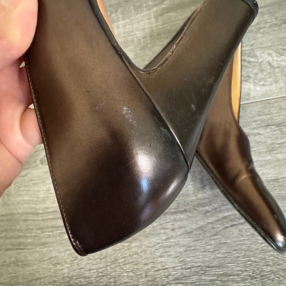 Salvatore Ferragamo Size 7 Bronze Metallic Block Heel Pumps Made in Italy - Picture 7 of 15